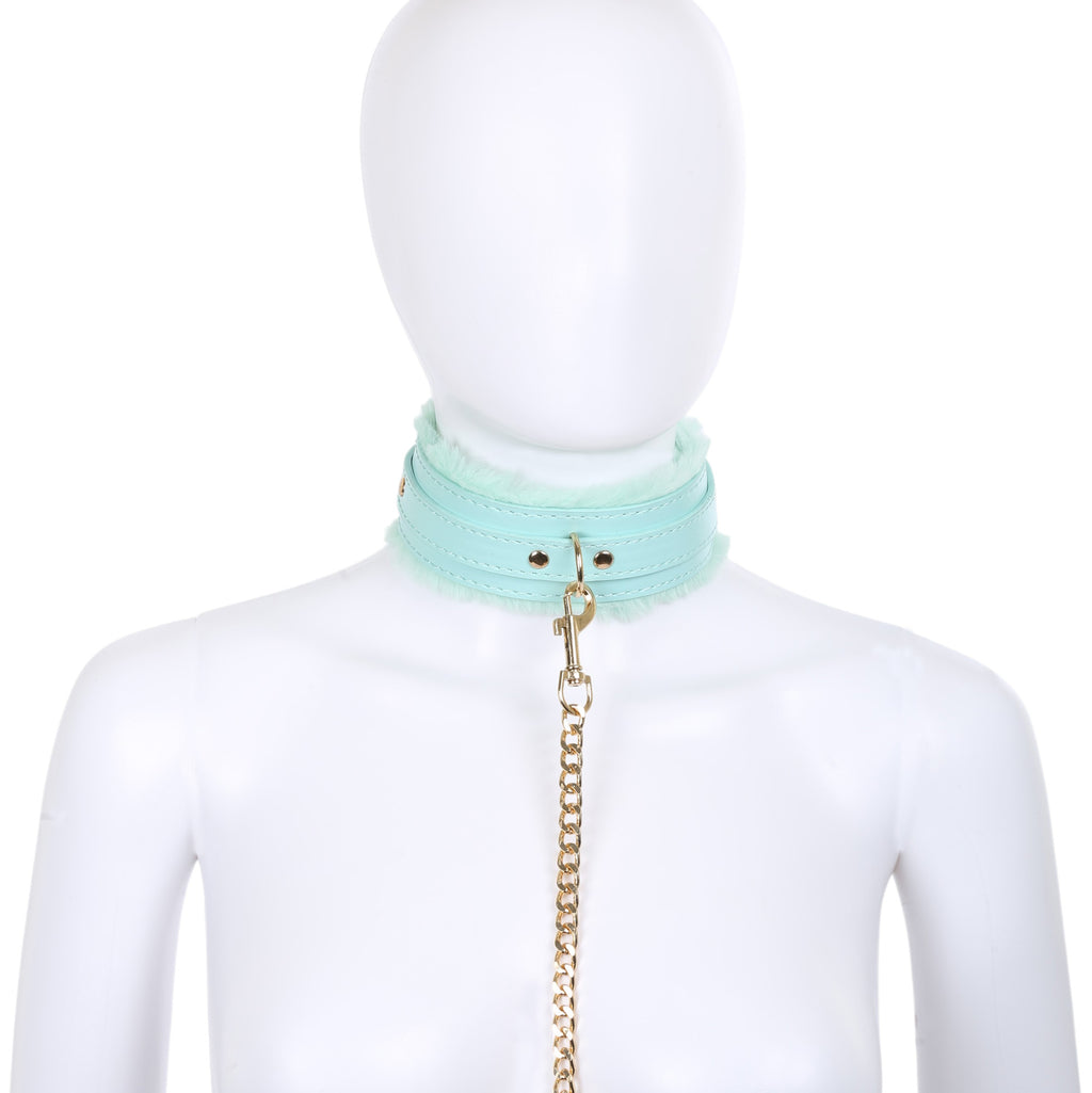 Tiffany Blue Fluffy Collar & Leash by Fetish Pleasure Play