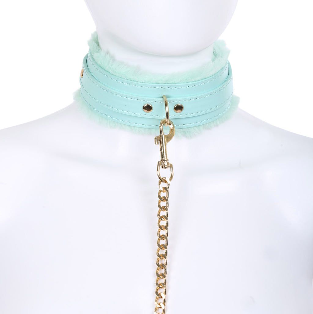 Tiffany Blue Fluffy Collar & Leash by Fetish Pleasure Play