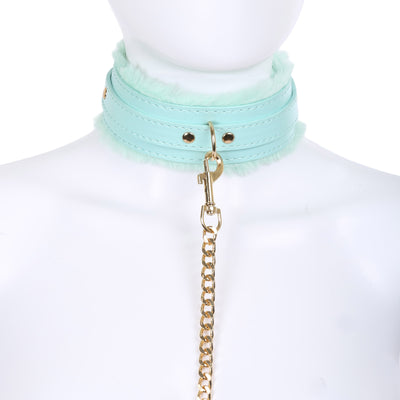 Tiffany Blue Fluffy Collar & Leash by Fetish Pleasure Play