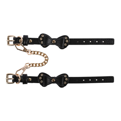 Black Bow Vegan Leather Wrist Cuffs with Crystals by Fetish Pleasure Play