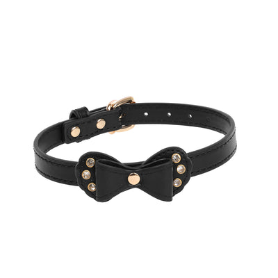 Black Bow Vegan Leather Collar & Leash with Crystals by Fetish Pleasure Play