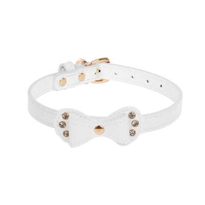 White Bow Vegan Leather Collar & Leash with Crystals by Fetish Pleasure Play