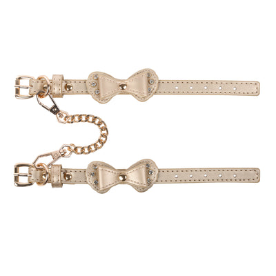 Gold Bow Vegan Leather Wrist Cuffs with Crystals by Fetish Pleasure Play