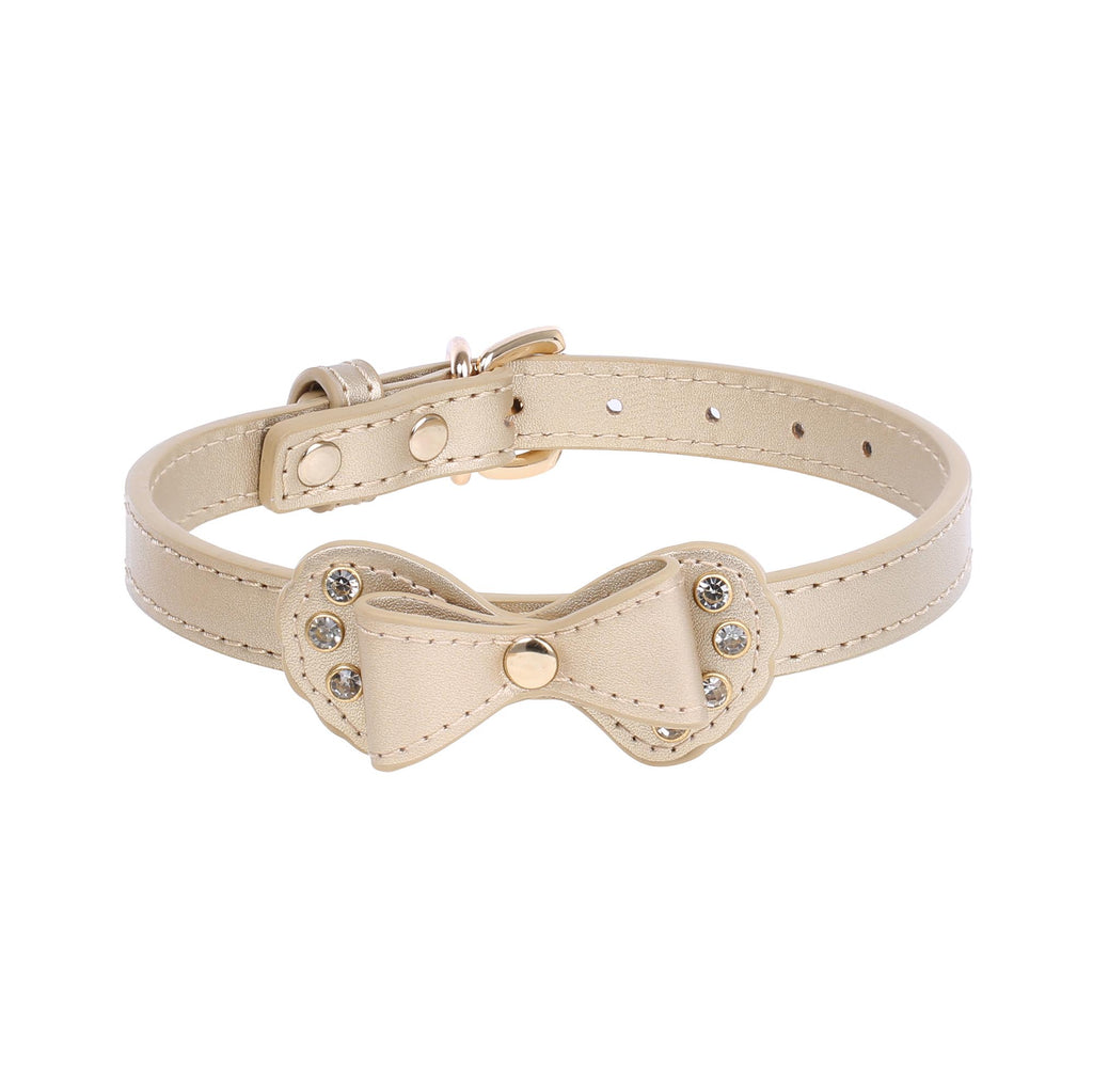 Gold Bow Vegan Leather Collar & Leash with Crystals by Fetish Pleasure Play