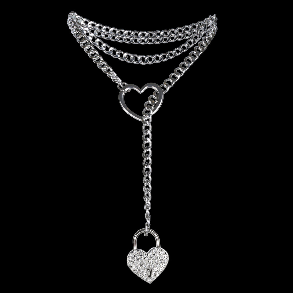 Silver Rhinestone Heart Lock 24