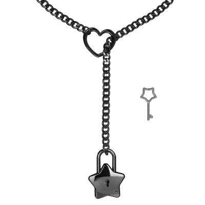 Black Star Lock Chain Choker Day Collar with Heart by LoveLinks