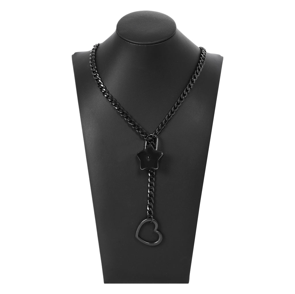 Black Star Lock Chain Choker Day Collar with Heart by LoveLinks