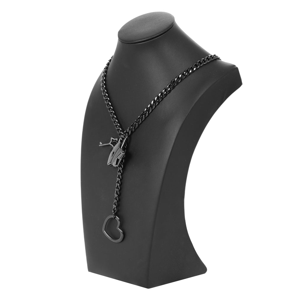 Black Star Lock Chain Choker Day Collar with Heart by LoveLinks
