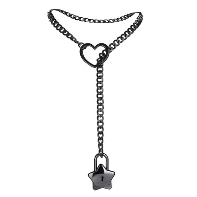 Black Star Lock Chain Choker Day Collar with Heart by LoveLinks