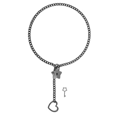Black Star Lock Chain Choker Day Collar with Heart by LoveLinks