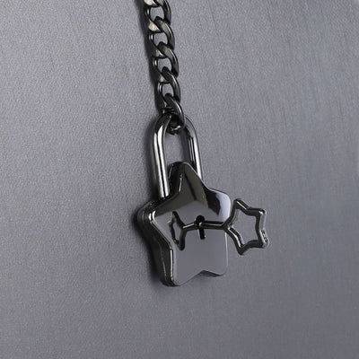 Black Star Lock Chain Choker Day Collar with Heart by LoveLinks