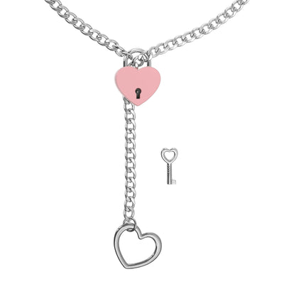 Necklace with heart-shaped lock and key pendants on a white background