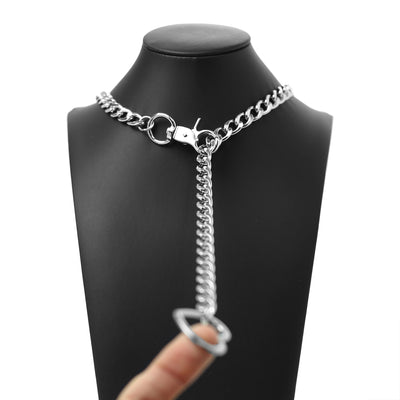Silver Heart Chain Choker Collar with Heart Pendant by Metal Pleasure Play