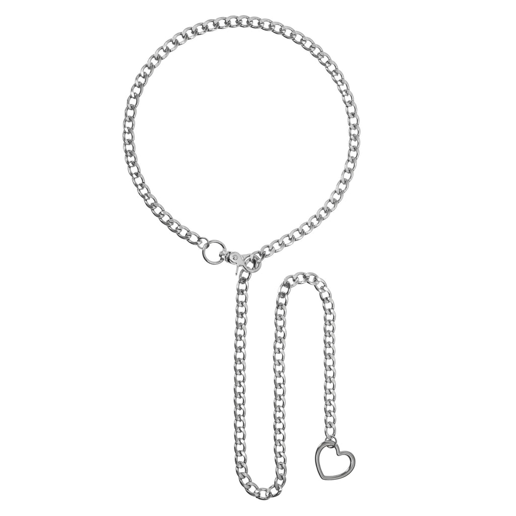 Silver Heart Chain Choker Collar with Heart Pendant by Metal Pleasure Play