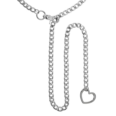 Silver Heart Chain Choker Collar with Heart Pendant by Metal Pleasure Play