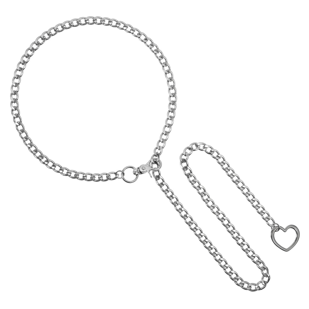 Silver Heart Chain Choker Collar with Heart Pendant by Metal Pleasure Play