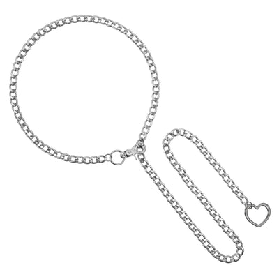 Silver Heart Chain Choker Collar with Heart Pendant by Metal Pleasure Play