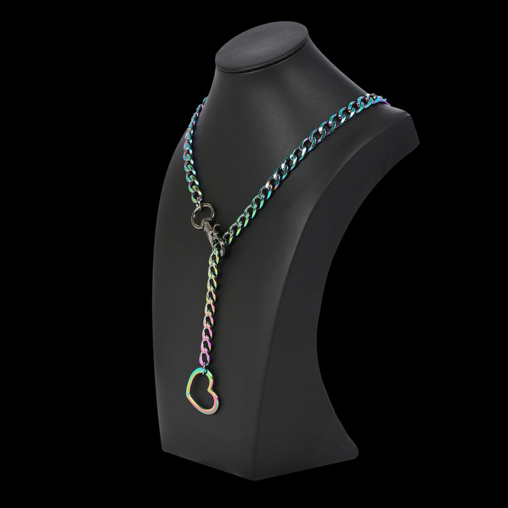 Rainbow Heart Chain Clip Choker 32