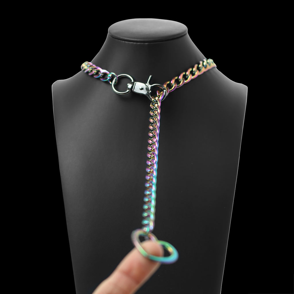Rainbow Heart Chain Clip Choker 32