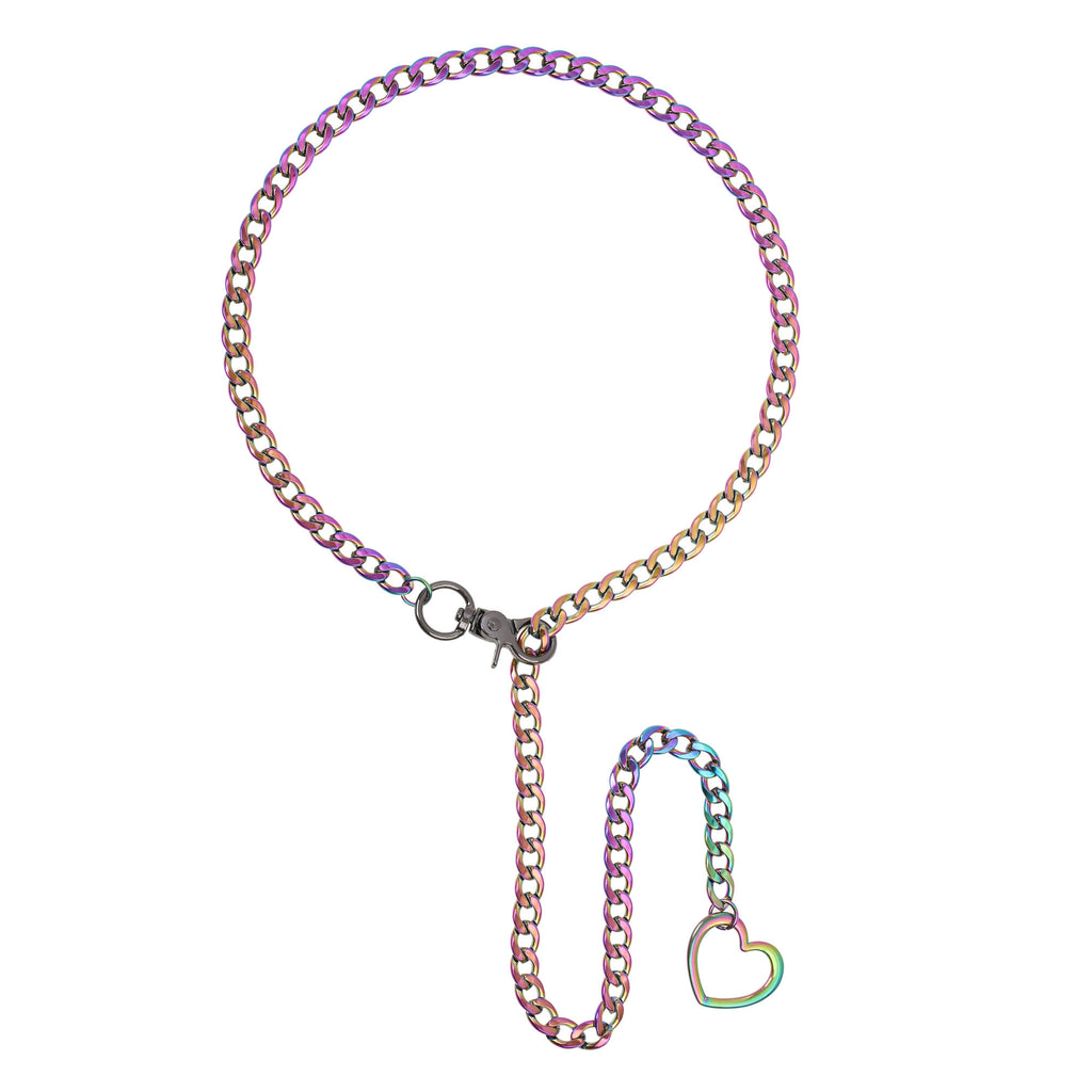 Rainbow Heart Chain Clip Choker 32