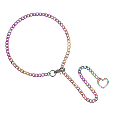 Rainbow Heart Chain Clip Choker 32