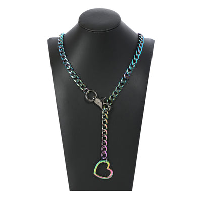 Rainbow Heart Chain Clip Choker 40
