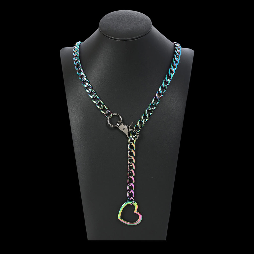 Rainbow Heart Chain Clip Choker 40