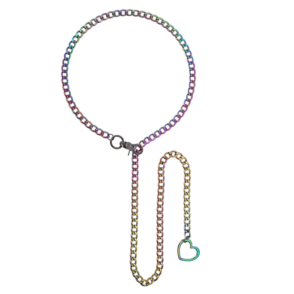 Rainbow Heart Chain Clip Choker 40