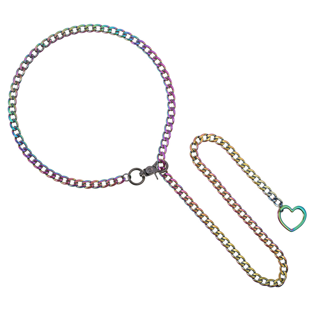 Rainbow Heart Chain Clip Choker 40
