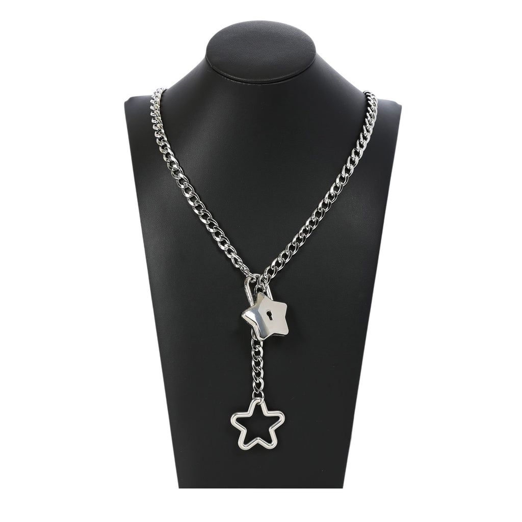 Silver Star Lock Chain Choker Day Collar by LoveLinks