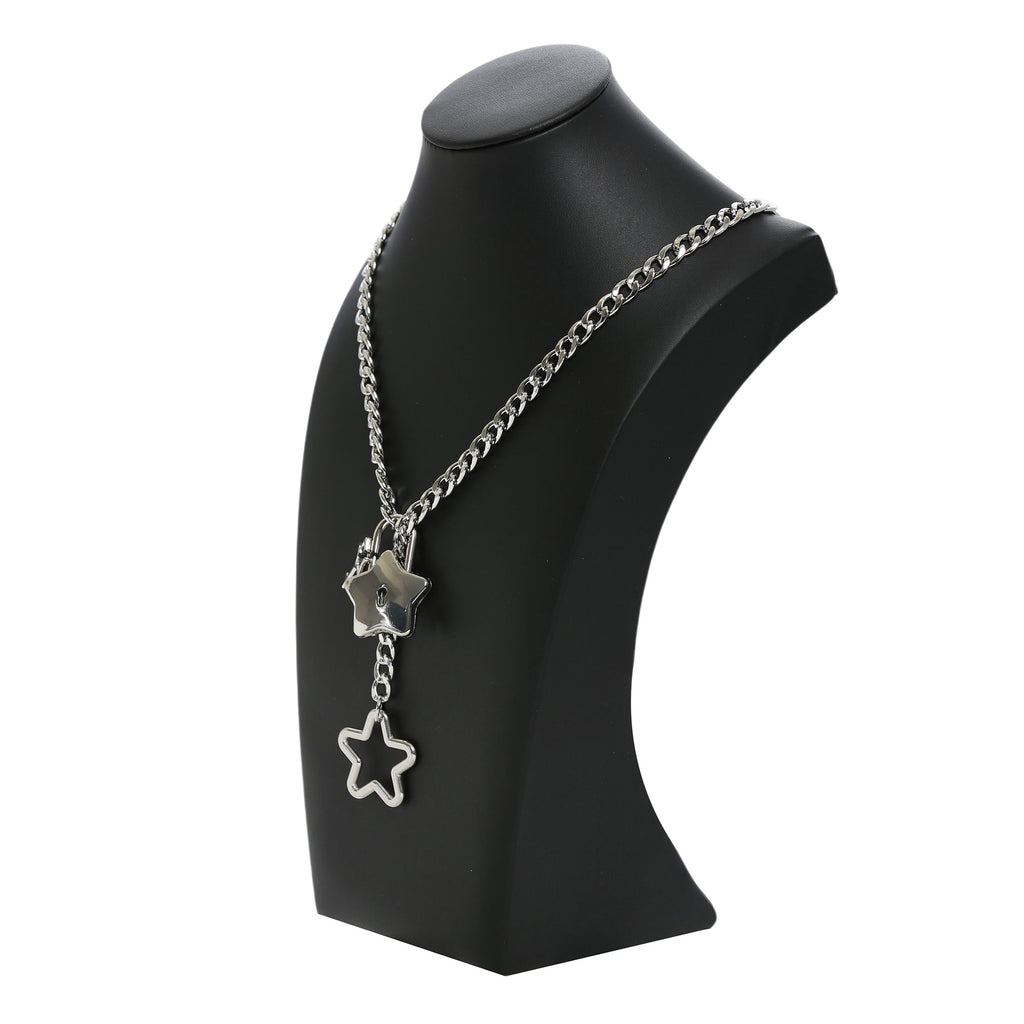 Silver Star Lock Chain Choker Day Collar by LoveLinks