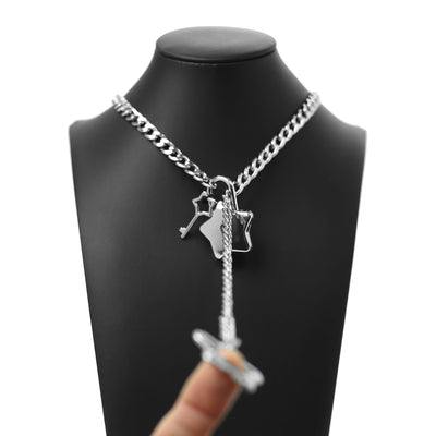Silver chain necklace with pendant on a mannequin bust