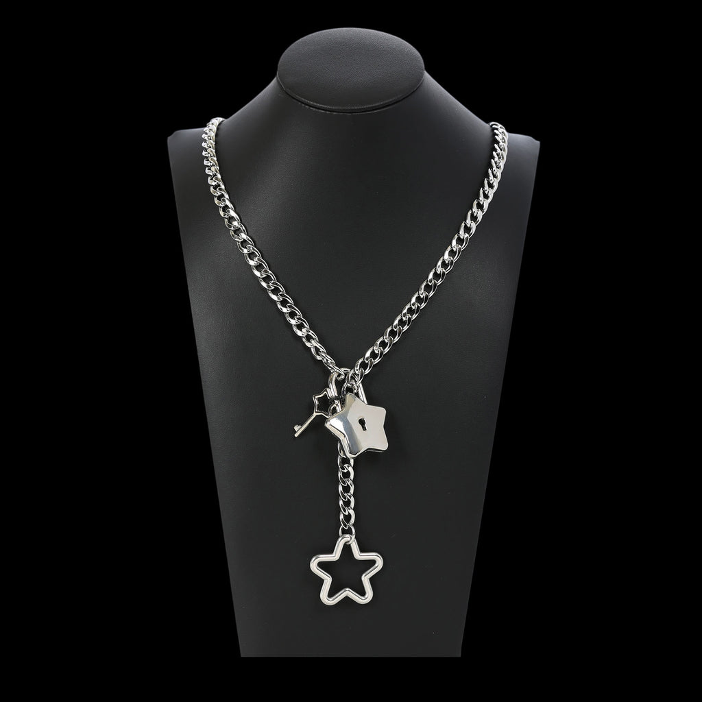Silver Star Lock Chain Choker Day Collar by LoveLinks