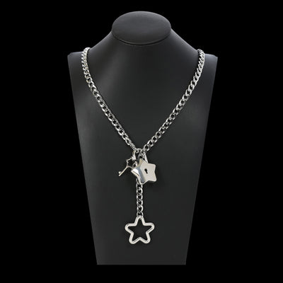 Silver Star Lock Chain Choker Day Collar by LoveLinks