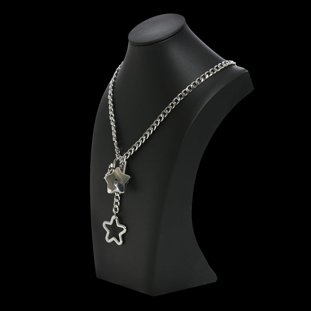 Silver Star Lock Chain Choker Day Collar by LoveLinks