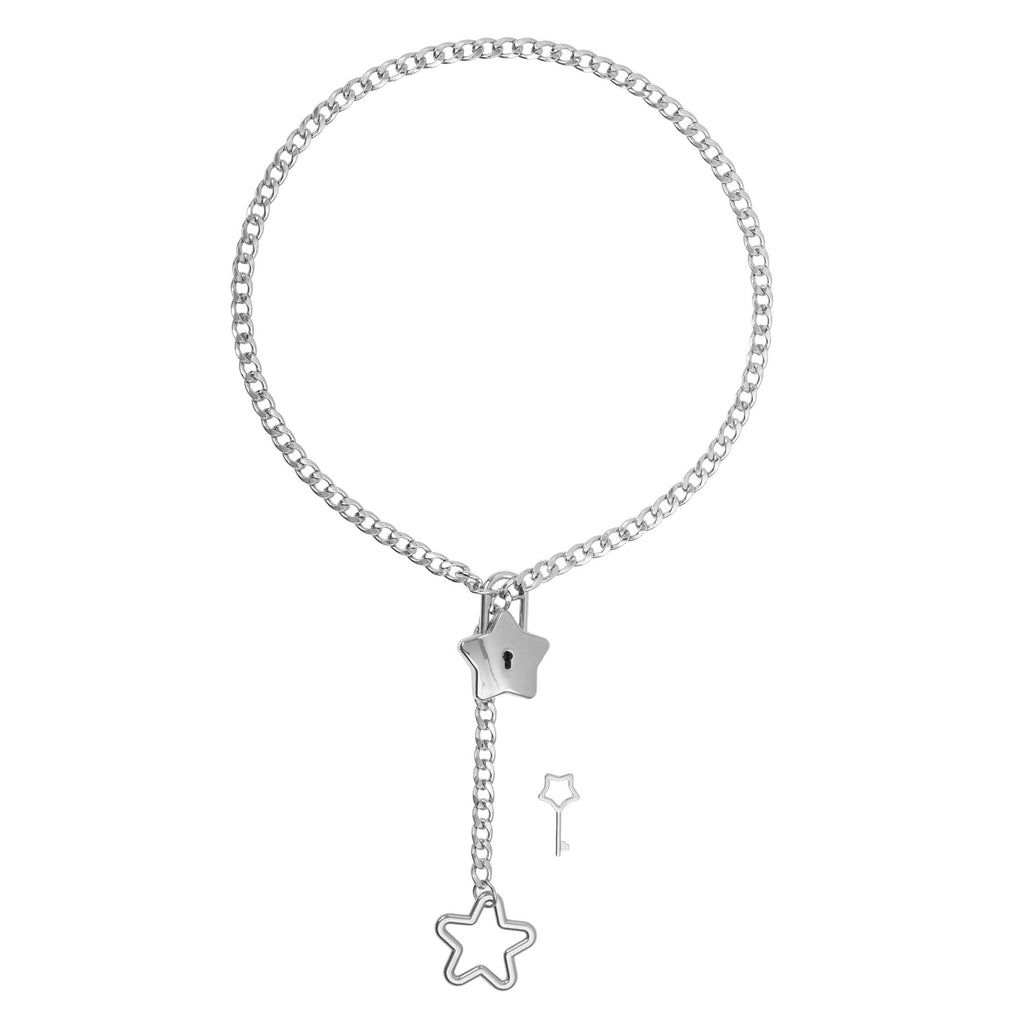 Silver Star Lock Chain Choker Day Collar by LoveLinks