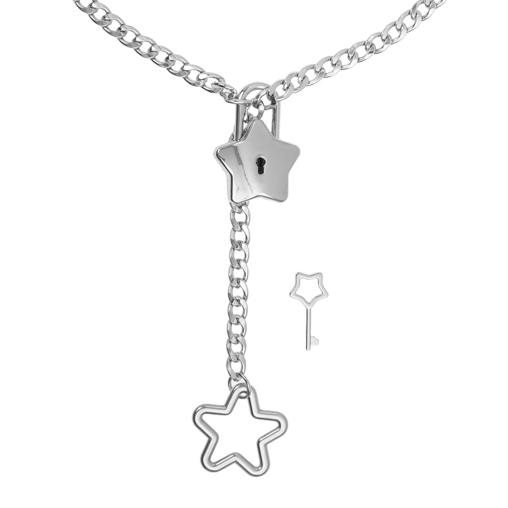 Silver Star Lock Chain Choker Day Collar by LoveLinks