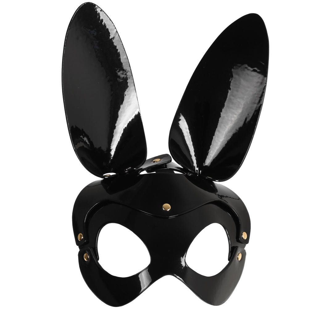 Black Bunny Rabbit Mask in Faux Patent Leather