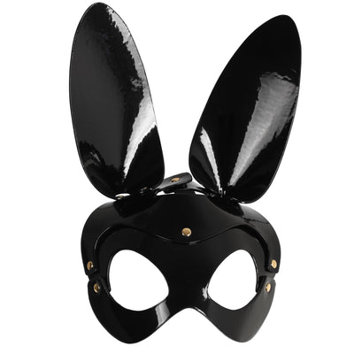 Black Bunny Rabbit Mask in Faux Patent Leather