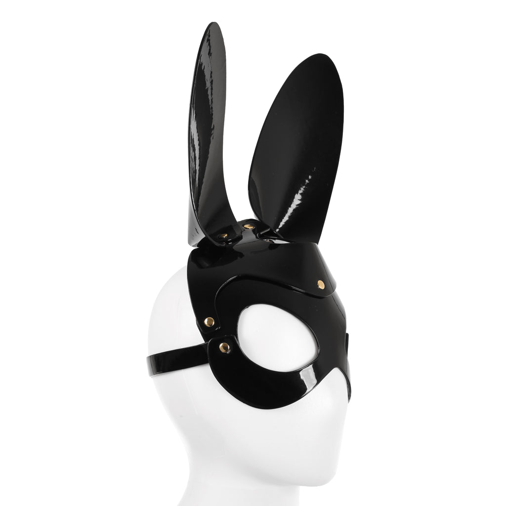 Black Bunny Rabbit Mask in Faux Patent Leather