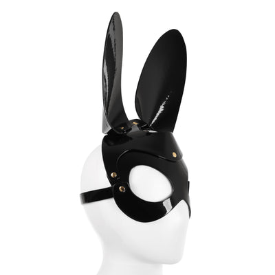 Black Bunny Rabbit Mask in Faux Patent Leather
