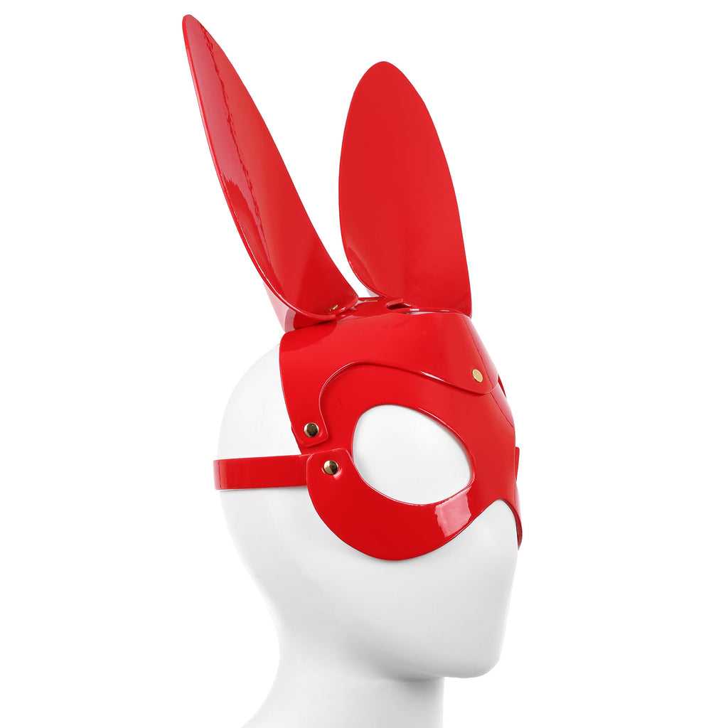 Red Bunny Rabbit Mask in Faux Patent Leather