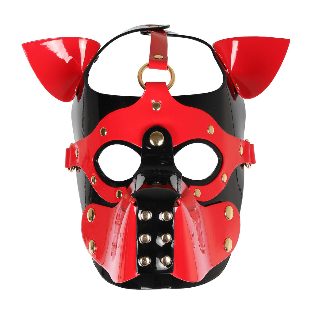 Red Pup Hood Mask with Muzzle by Fetish Pleasure Play