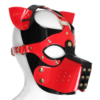 Red Pup Hood Mask with Muzzle by Fetish Pleasure Play