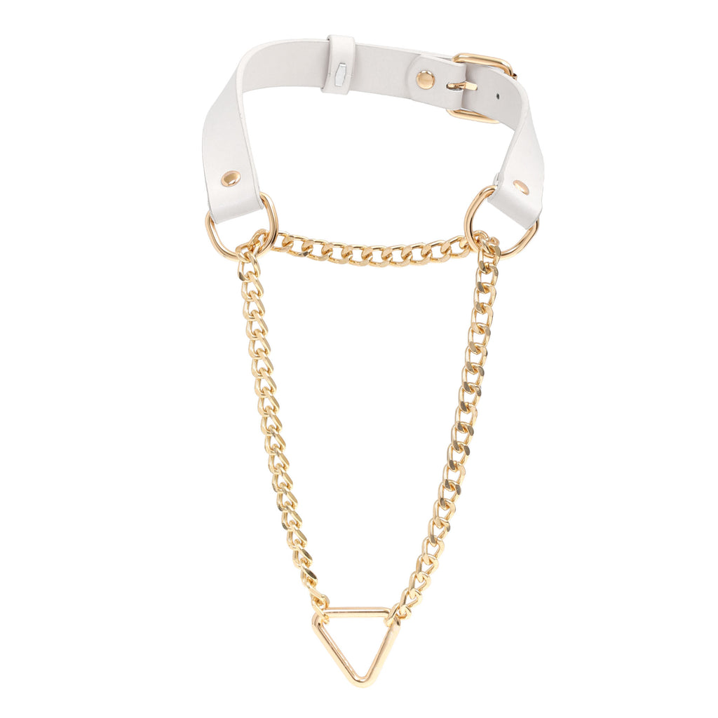 White Martingale Triangle Slip Chain Choker Collar by Fetish Pleasure Play