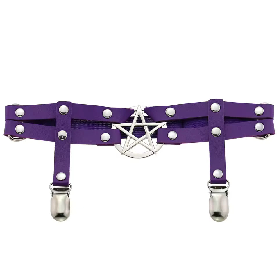 Pentagram Garter with Stocking Clips, Purple & Silver, 2-Pack