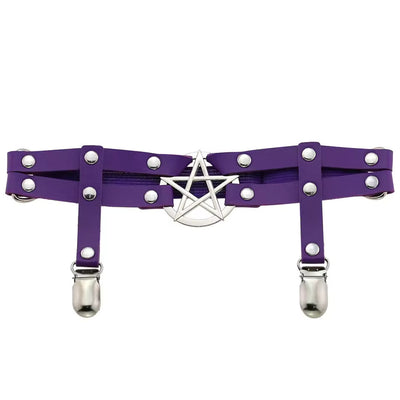 Pentagram Garter with Stocking Clips, Purple & Silver, 2-Pack