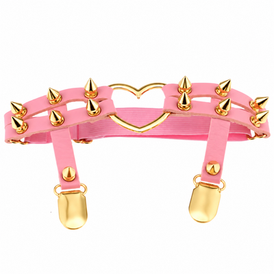 Spiked Heart Garter with Stocking Clips, Pink & Gold, 2-Pack