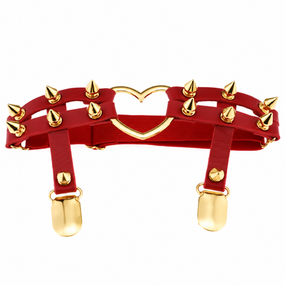 Spiked Heart Garter with Stocking Clips, Red & Gold, 2-Pack
