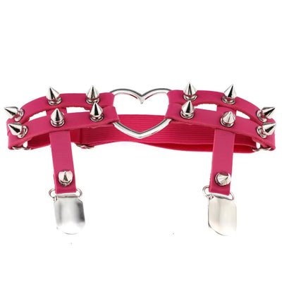 Spiked Heart Garter with Stocking Clips, Hot Pink & Silver, 2-Pack
